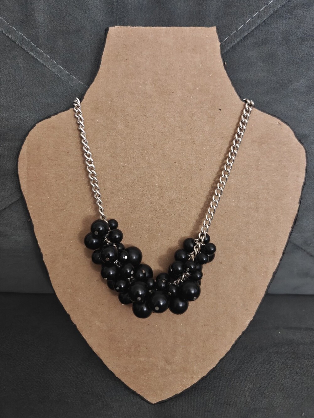 Black Bead Clustered Statement Necklace